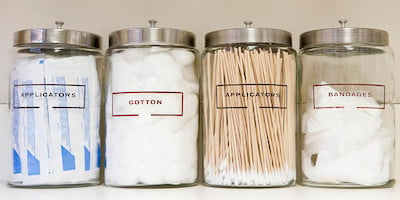 Jars Labeled with Medical Supplies Used in Doctor's Office