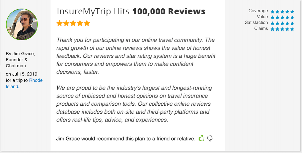 InsureMyTrip Hits 100,000 Travel Insurance Reviews